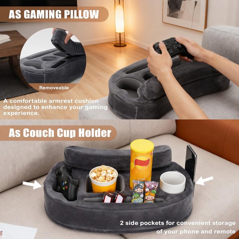 IGOHEALS Couch Cup Holder - Sofa Cup Holder Gaming Pillow for Bed, Rv, Tv, Car, Man Cave, Backseat |Remote, Drinks, Snacks Organizer Caddy Cupholder (Grey) - Image 2